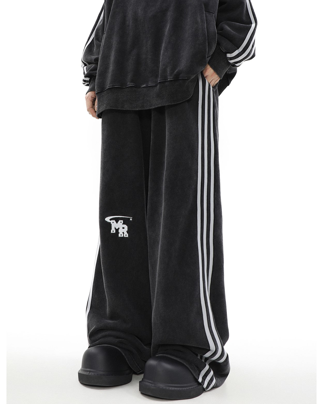 MRNEARLY Relaxed Fit Wide Leg Track Pants
