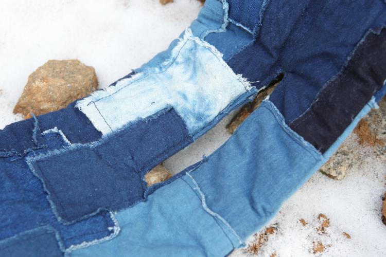 Denim Scarf with Indigo Patchwork Design