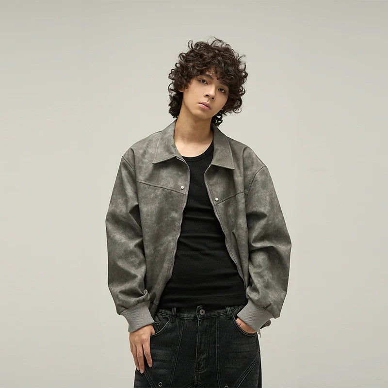 WLNEXT Vintage-Inspired Distressed Faux Leather Jacket