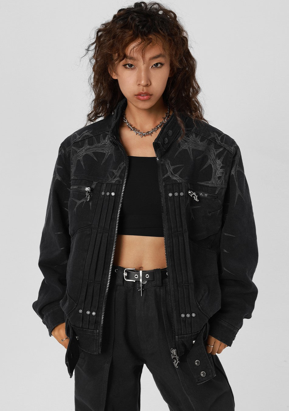 JHYQ Heavyweight Jacket with Embossed Thorn Design