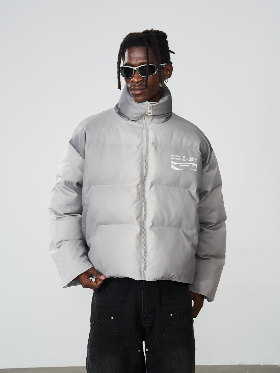 Edgy Silver-Tone Puffer Jacket