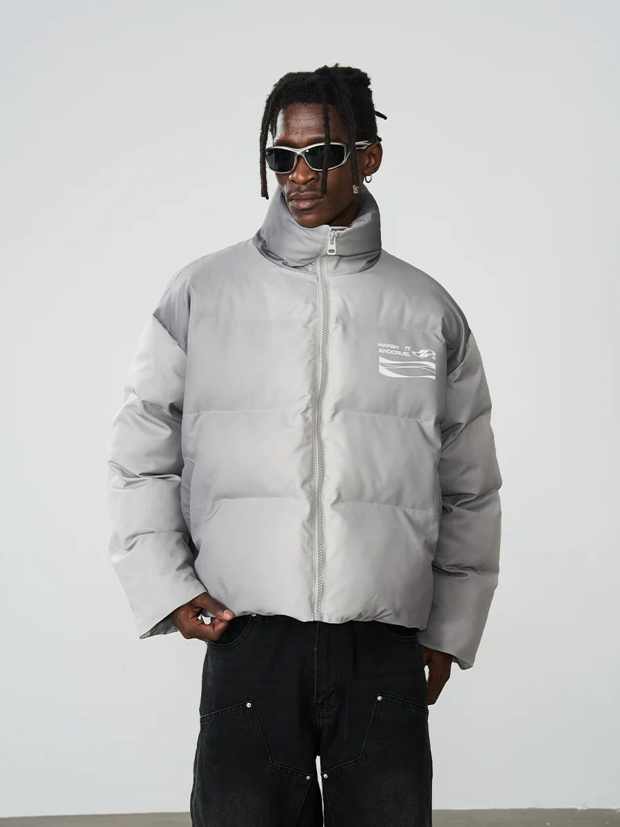 Edgy Silver-Tone Puffer Jacket