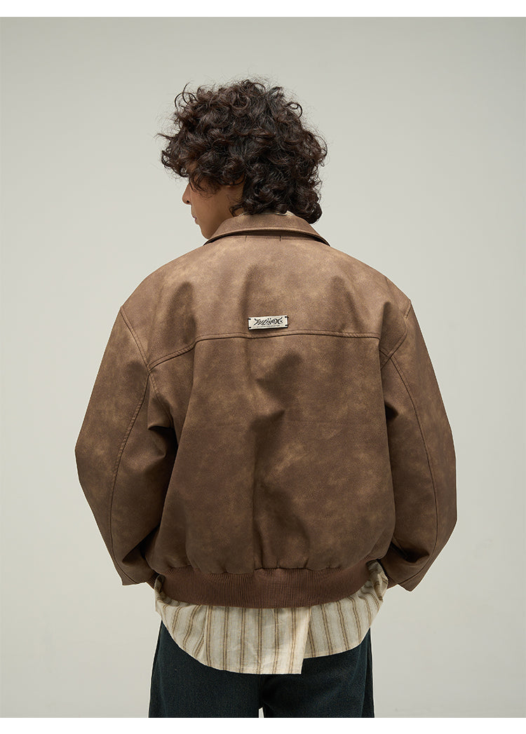 WLNEXT Vintage-Inspired Distressed Faux Leather Jacket