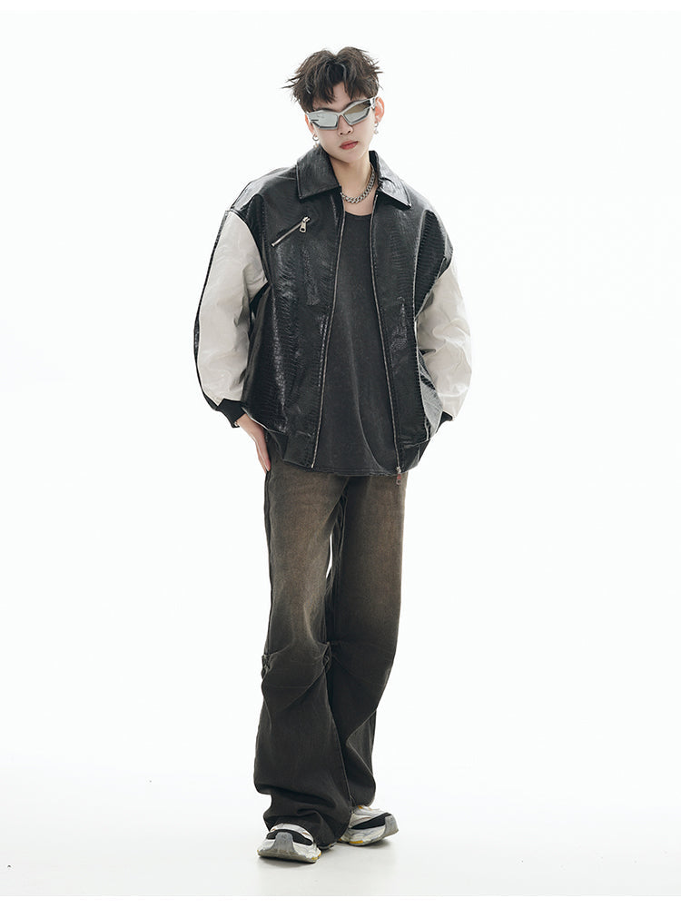 GCINIM Dual-Color Faux Leather Jacket
