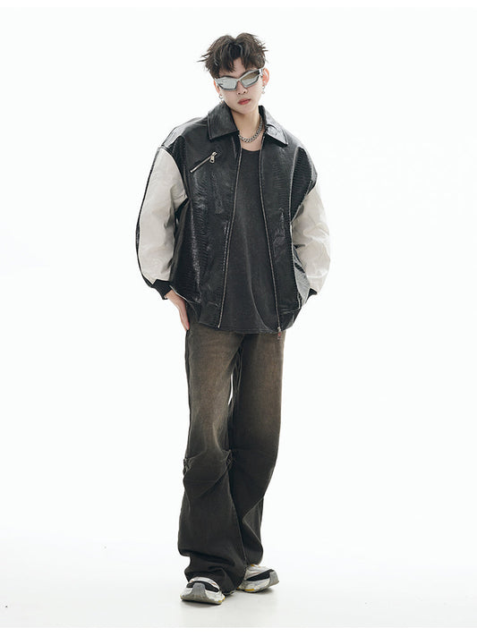 GCINIM Dual-Color Faux Leather Jacket