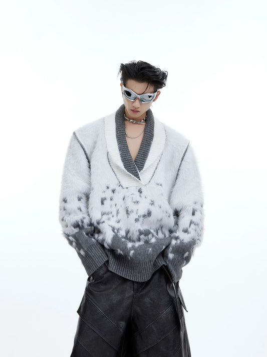 CulturE Contrast Textured V-Neck Knit Sweater