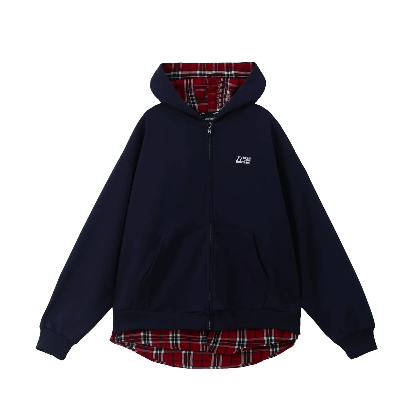 JUMPNEXT Plaid Layered Zip Jacket with Lining