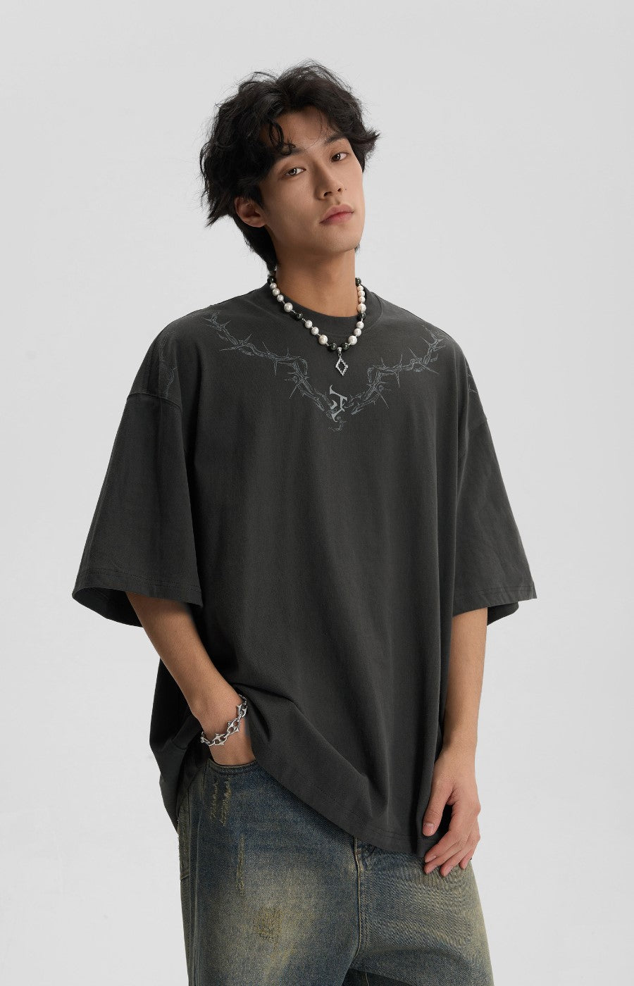 JHYQ Thorn Design Collar T-Shirt
