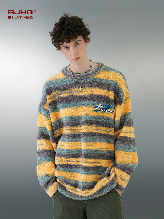BJHG Striped Sweater with Contrast Paint Design