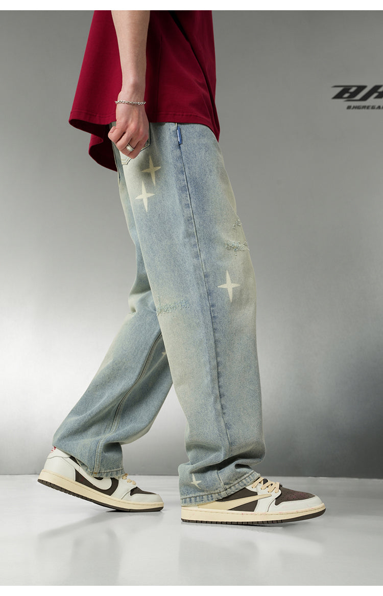 BJHG Star Spike Distressed Denim Jeans