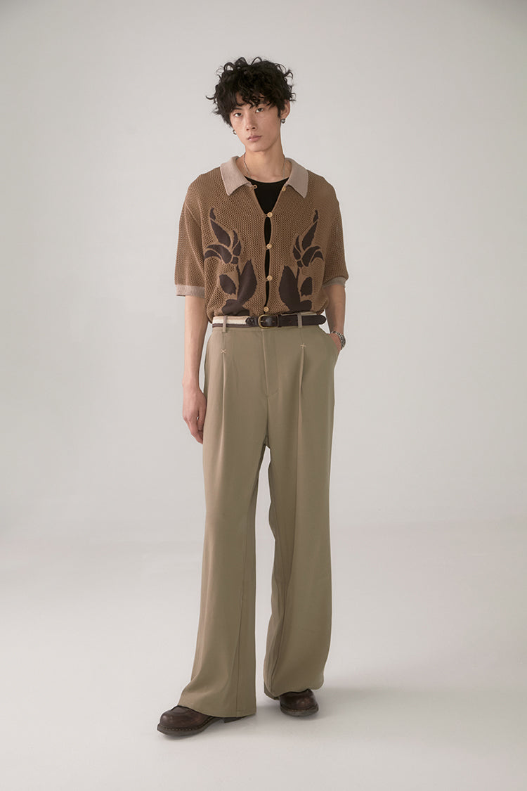 PHYSBOY Vintage Leaf Crochet Button-Up Shirt