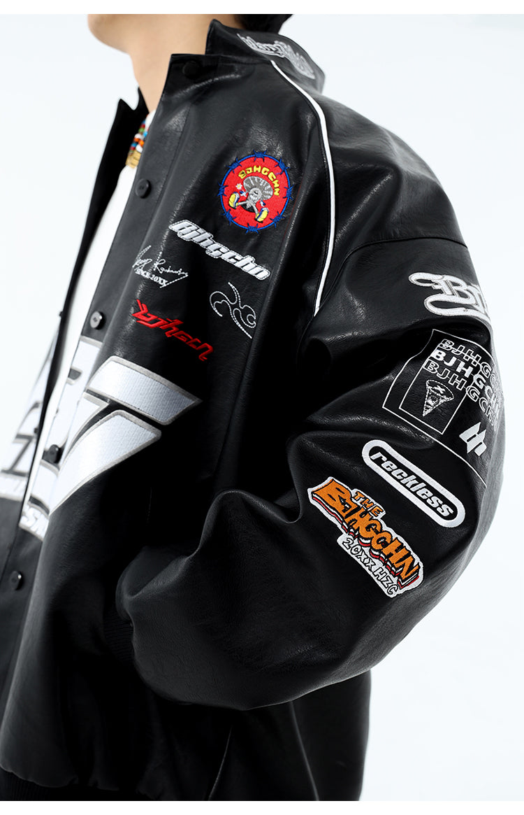 BJHG Distressed Biker Jacket with Patches