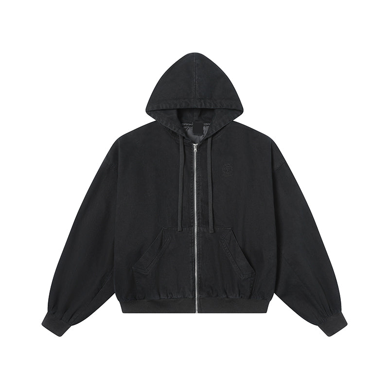 MRNEARLY Vintage-Inspired Embroidered Silhouette Zip-Up Jacket