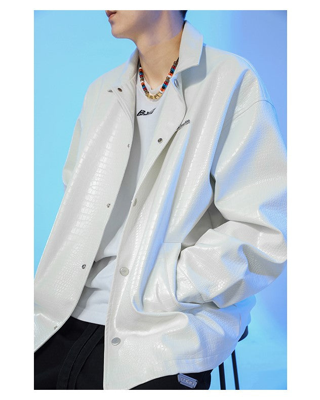 BJHG Faux-Leather Biker Jacket with Croc Texture