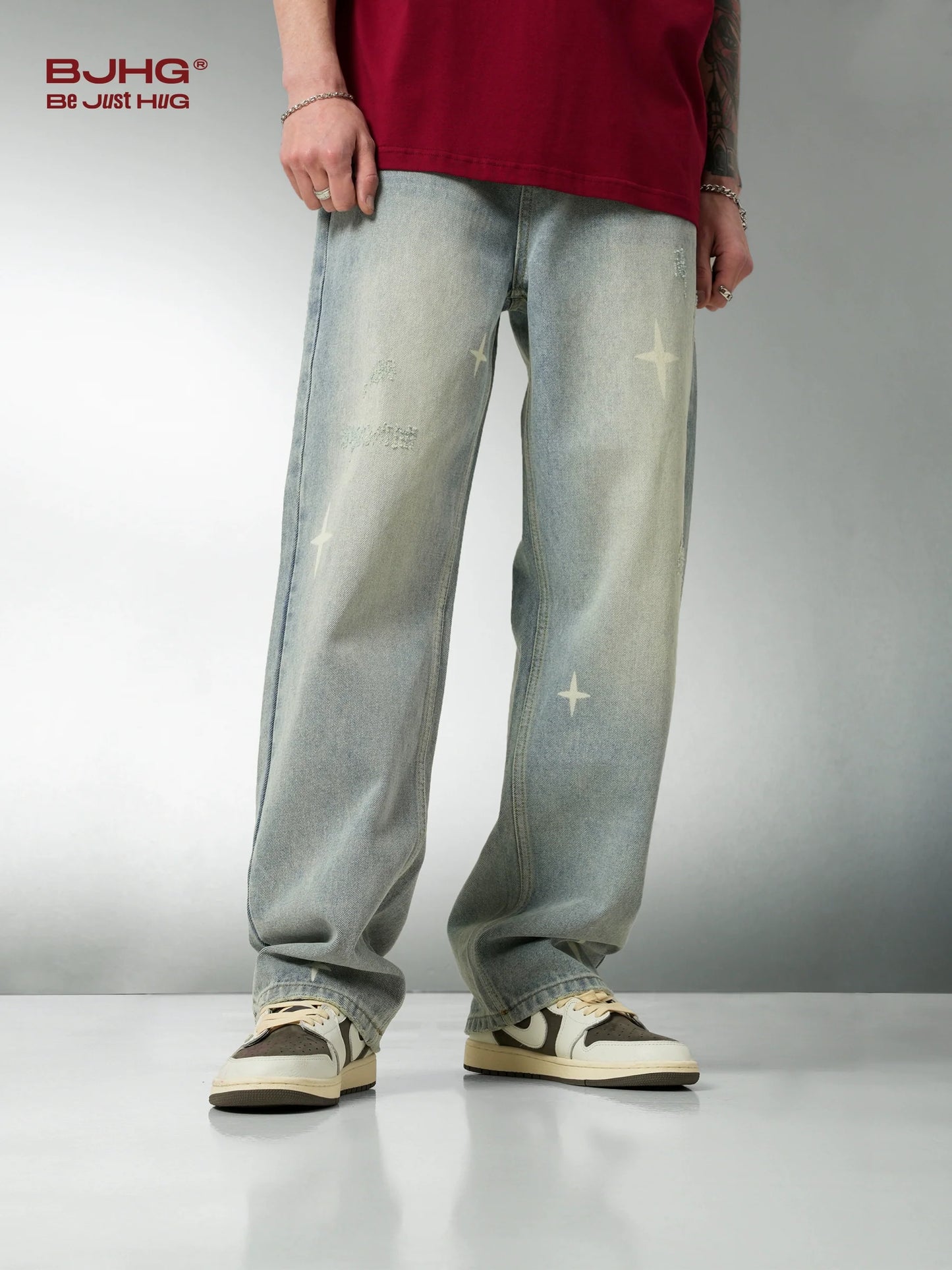 BJHG Star Spike Distressed Denim Jeans