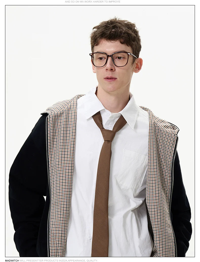 MADWITCH Double-Sided Plaid Zip-Up Hoodie