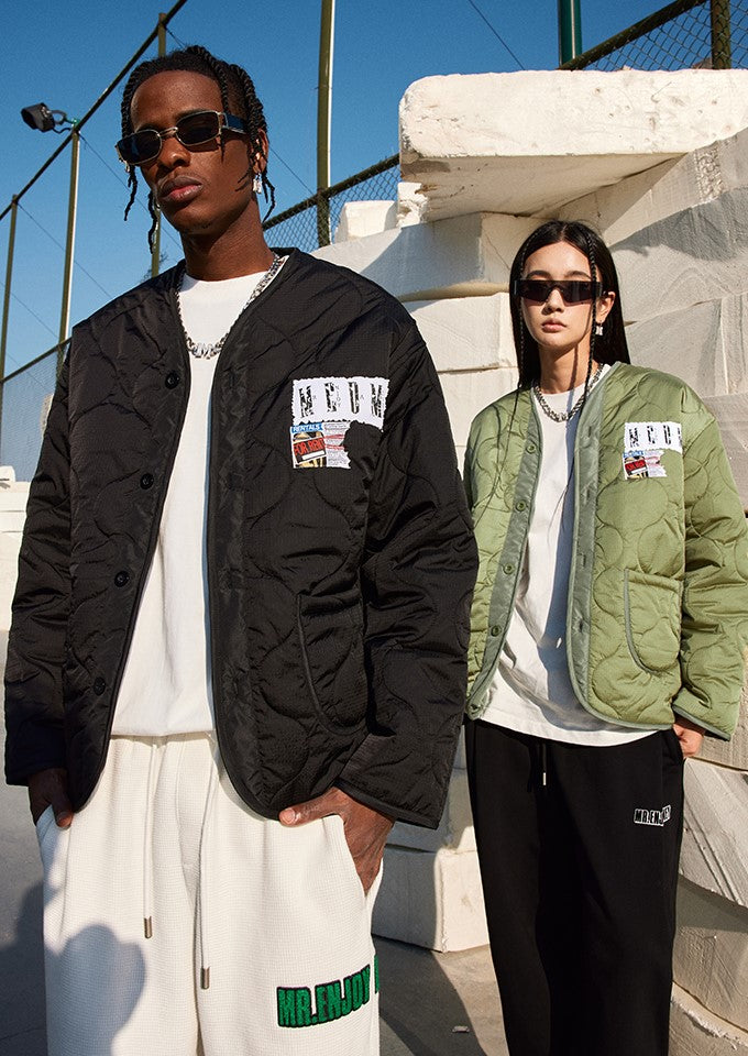 MEDM Quilted Jacket with Patched Flyer Design