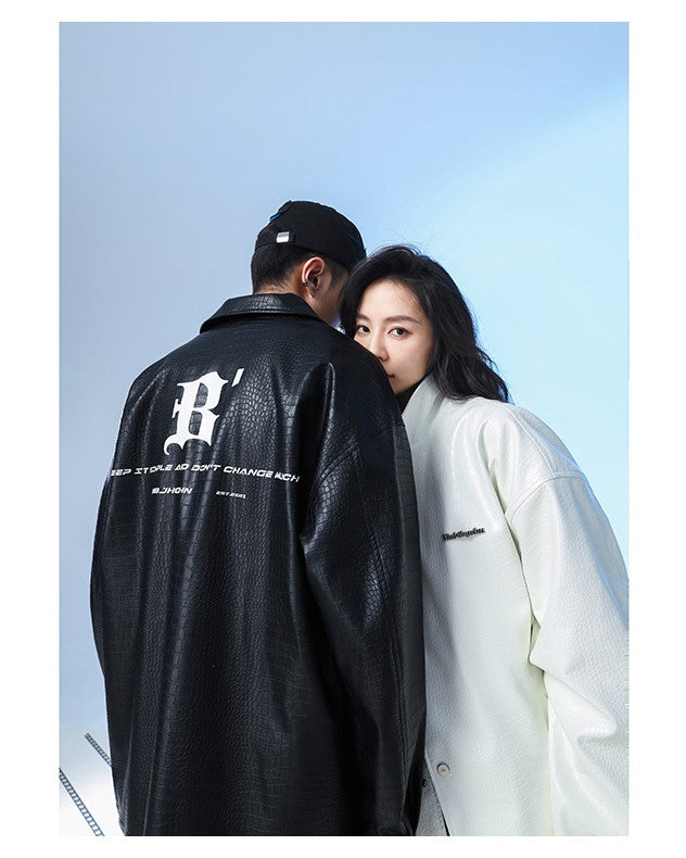 BJHG Faux-Leather Biker Jacket with Croc Texture