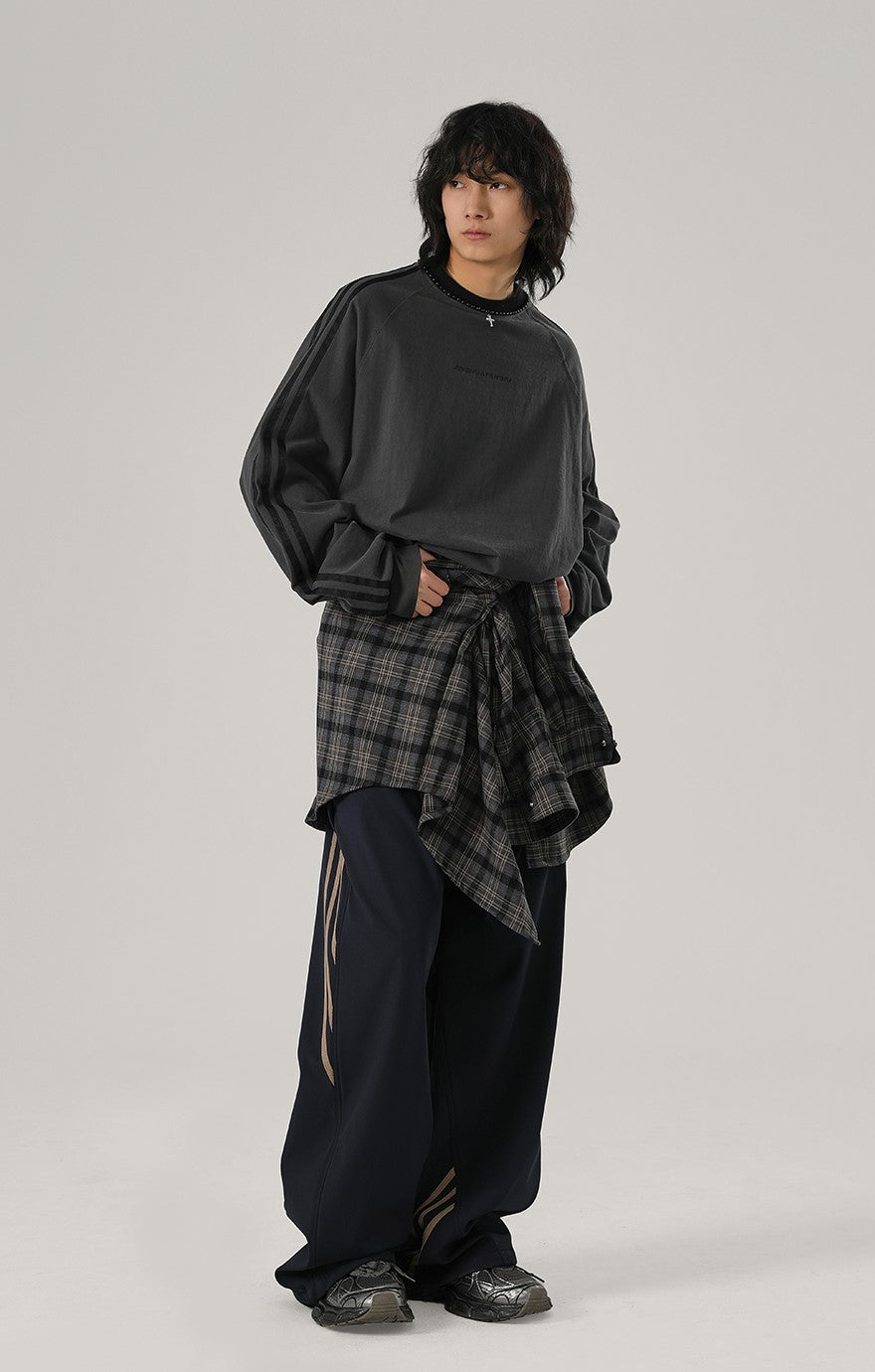 JHYQ Long Sleeve Silver Beaded Cross Top