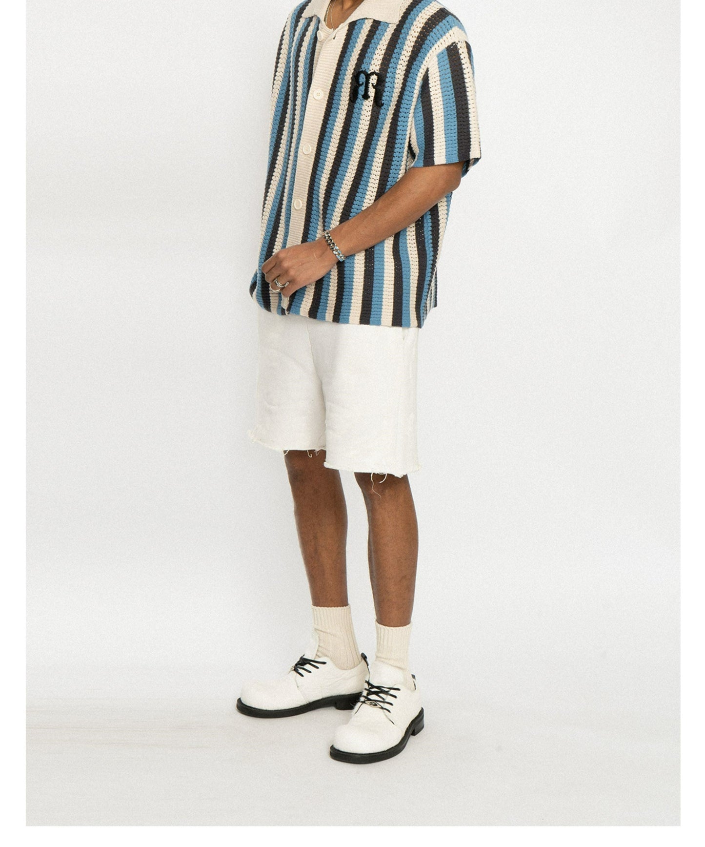 Striped Crochet Collar Shirt - EMPTY REFERENCE