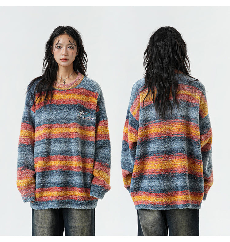 BJHG Striped Sweater with Contrast Paint Design