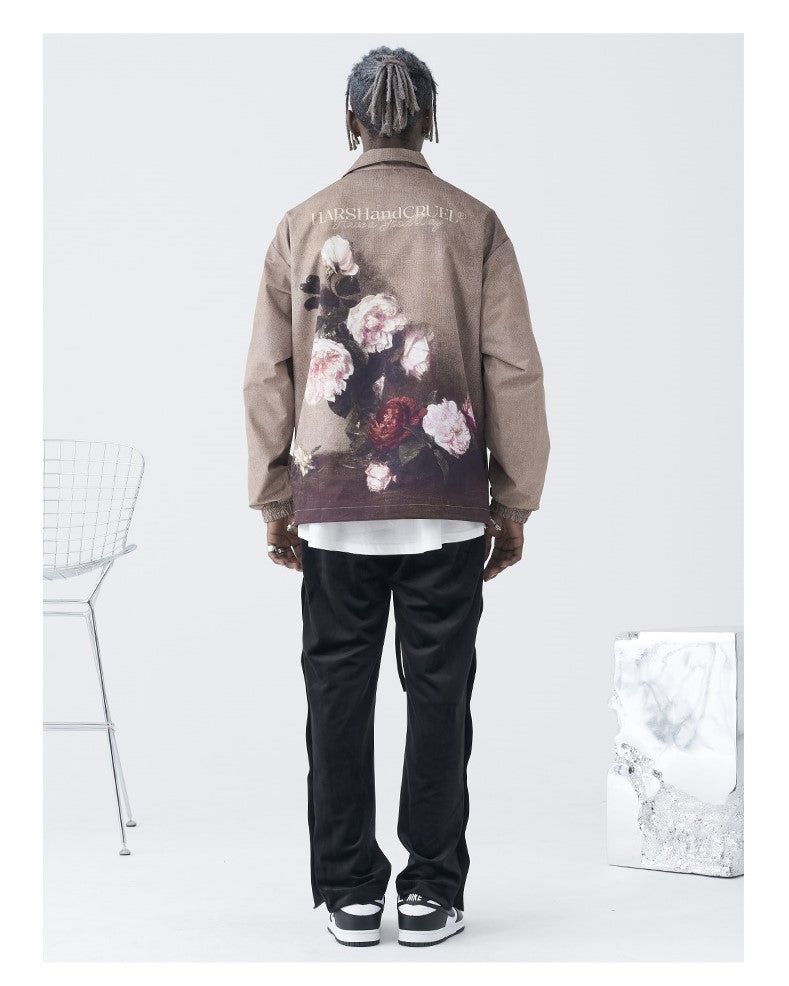 Bold and Edgy Painted Floral Windbreaker Jacket