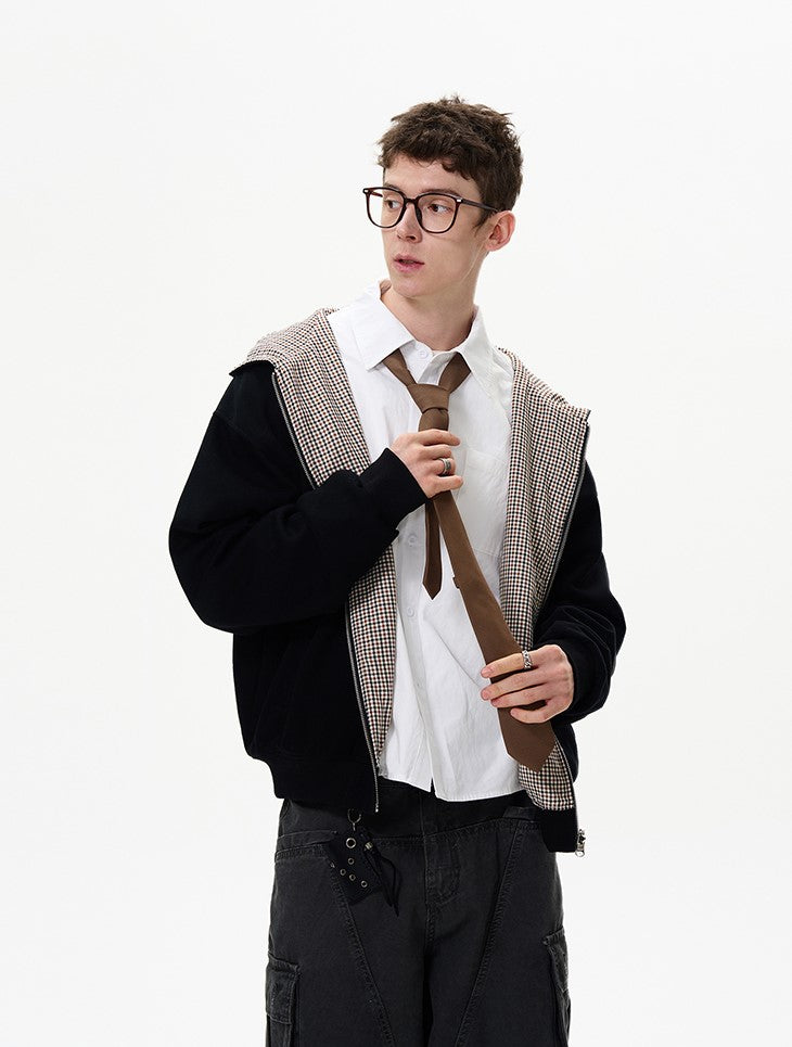 MADWITCH Double-Sided Plaid Zip-Up Hoodie
