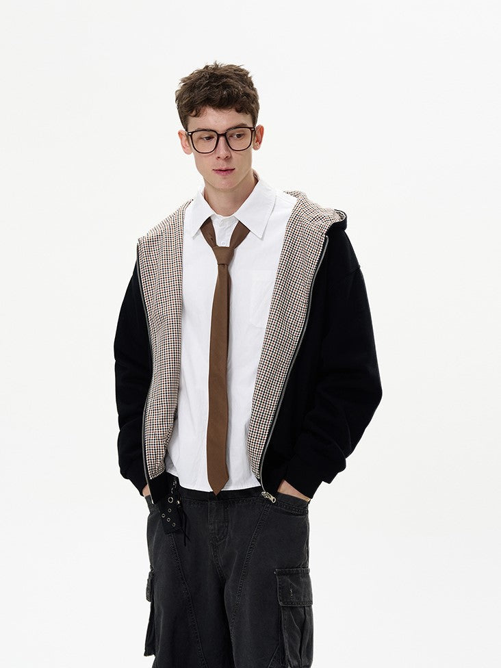 MADWITCH Double-Sided Plaid Zip-Up Hoodie
