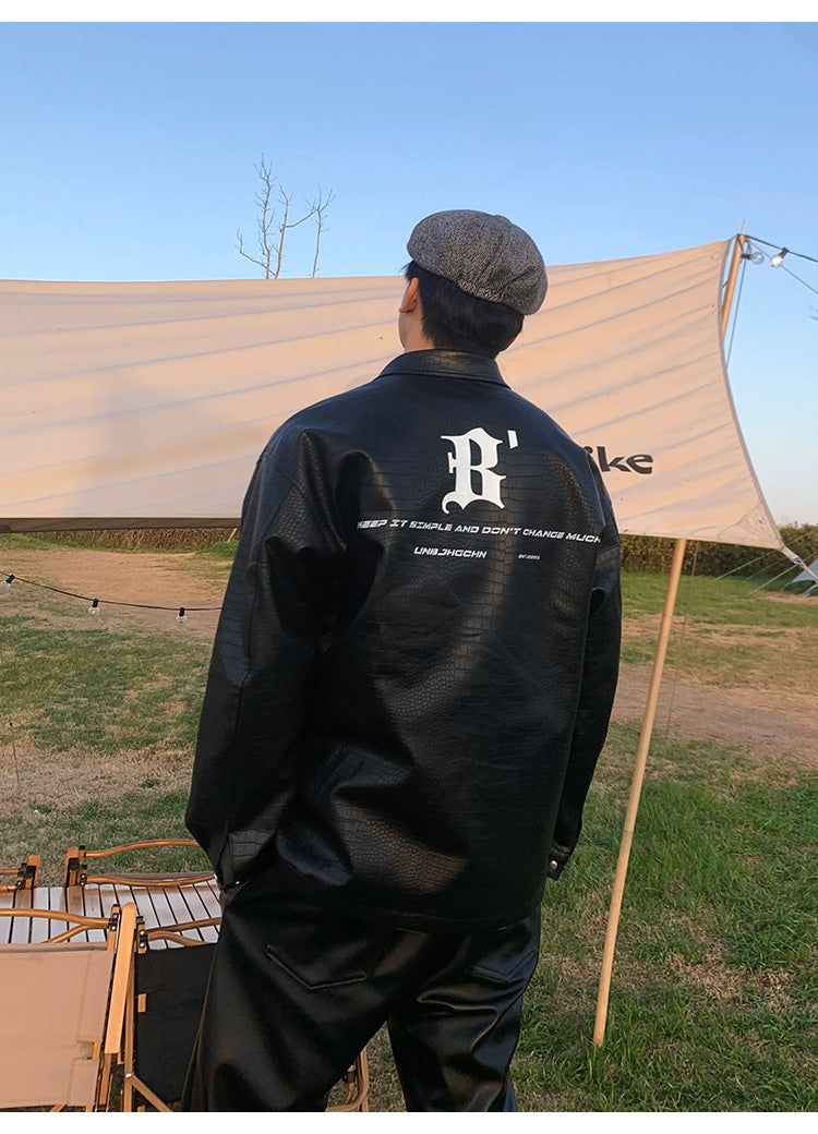 BJHG Faux-Leather Biker Jacket with Croc Texture