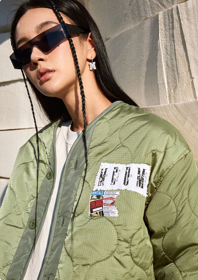 MEDM Quilted Jacket with Patched Flyer Design