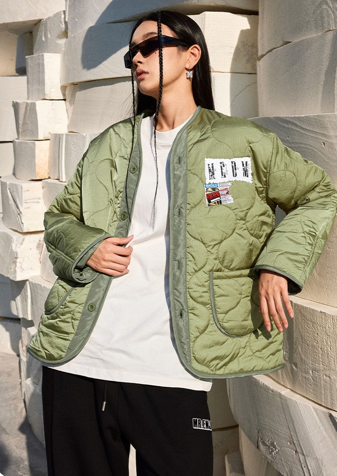 MEDM Quilted Jacket with Patched Flyer Design