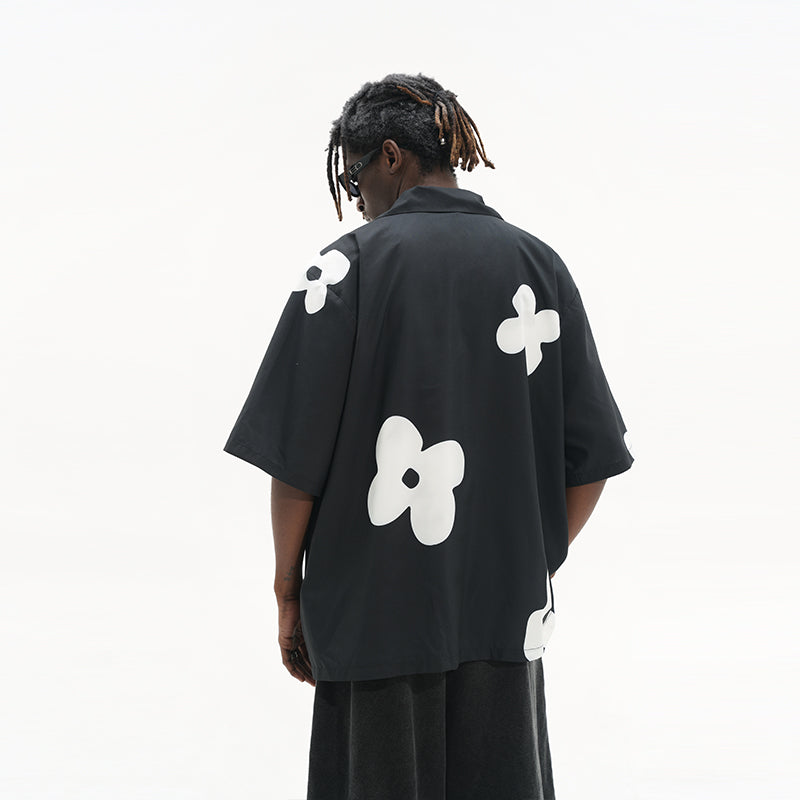 Bold and Edgy Solitary Flower Button-Up