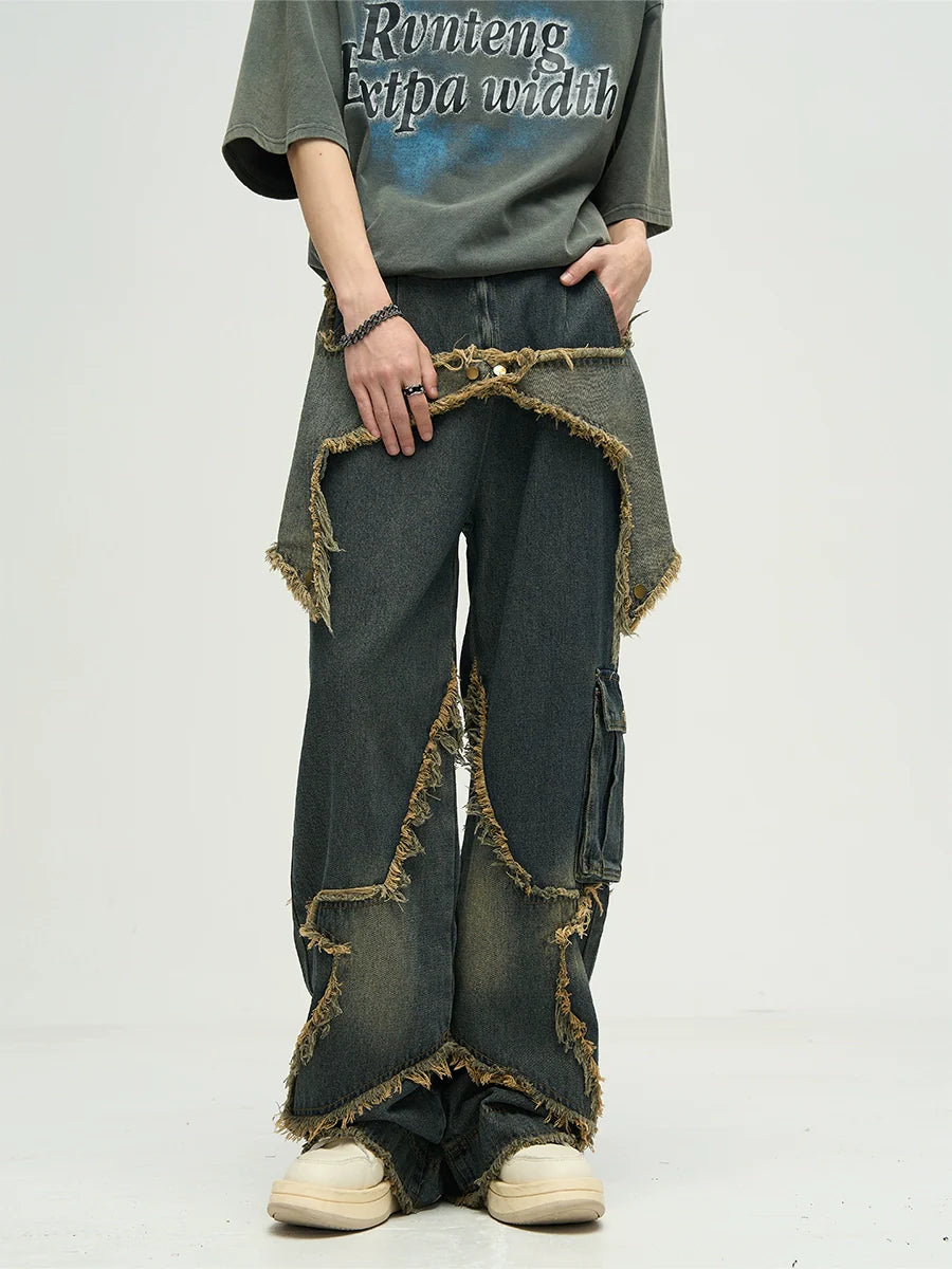 WLNEXT Star-Embroidered Jeans with Raw Edge Detail