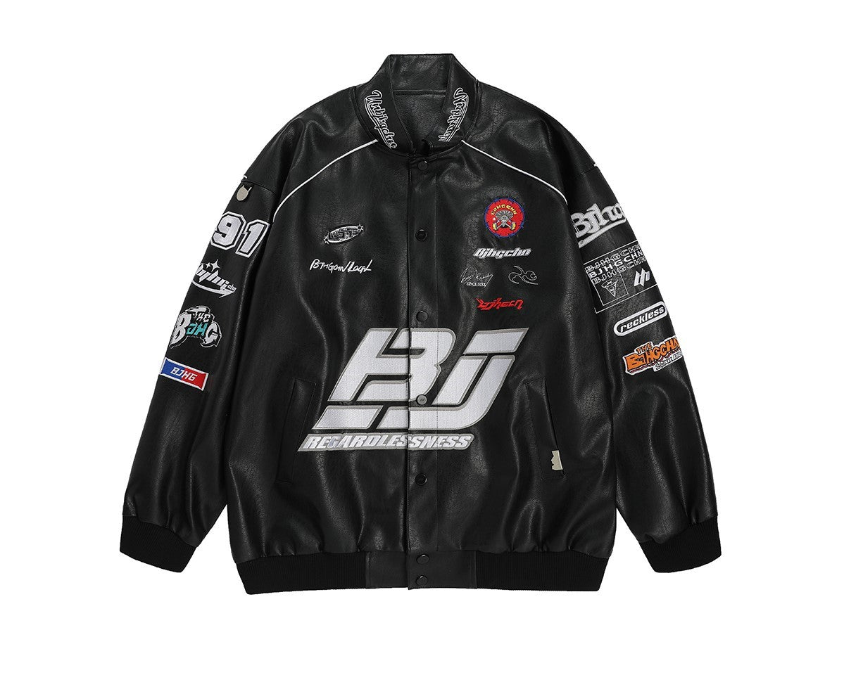 BJHG Distressed Biker Jacket with Patches