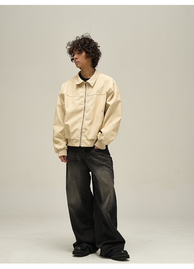 WLNEXT Vintage-Inspired Distressed Faux Leather Jacket