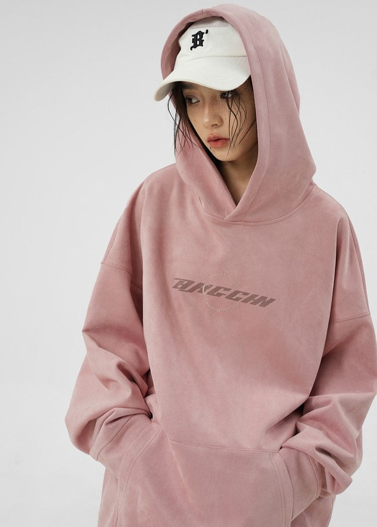 BJHG Suede Hoodie with Embroidered Thorn Design