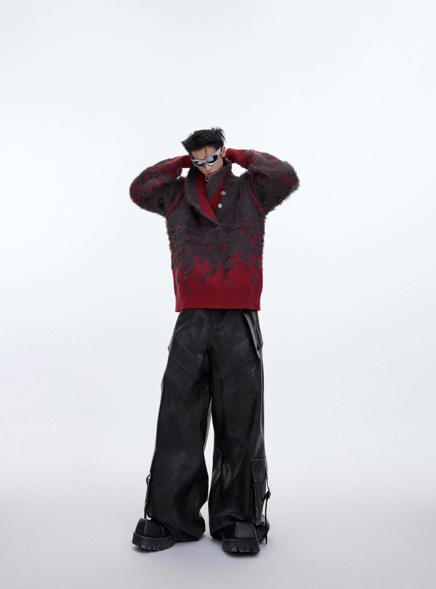 CulturE Contrast Textured V-Neck Knit Sweater