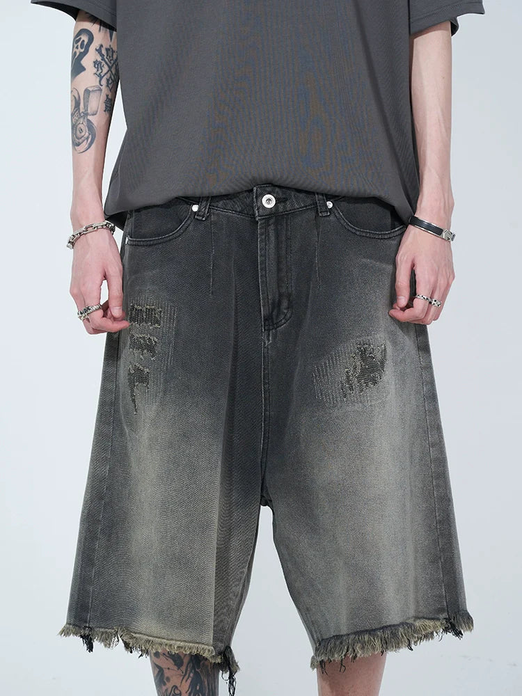 WLNEXT Retro Frayed Hem Denim Shorts