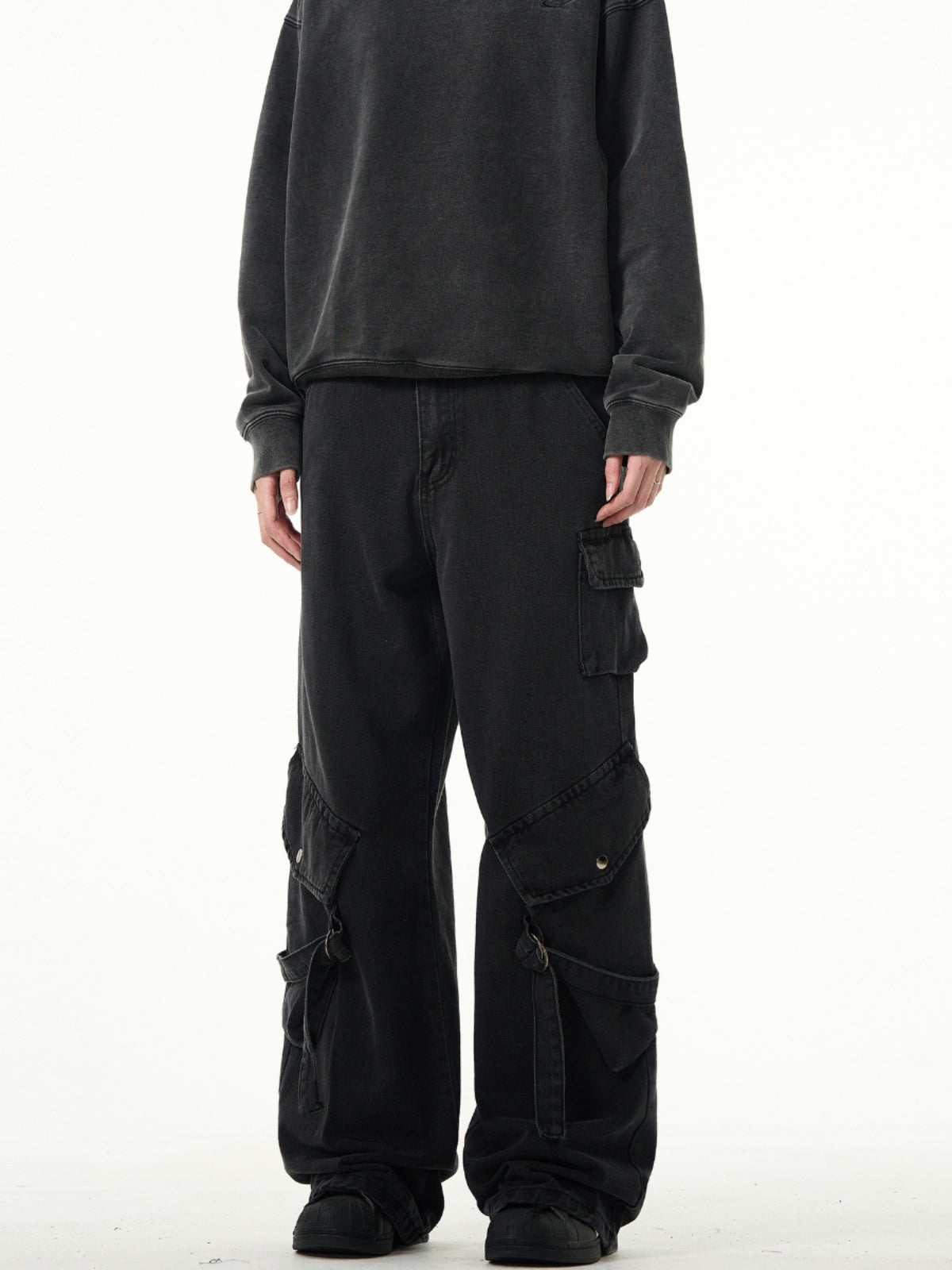 MADWITCH Kuro Denim Cargo Pants with Strap