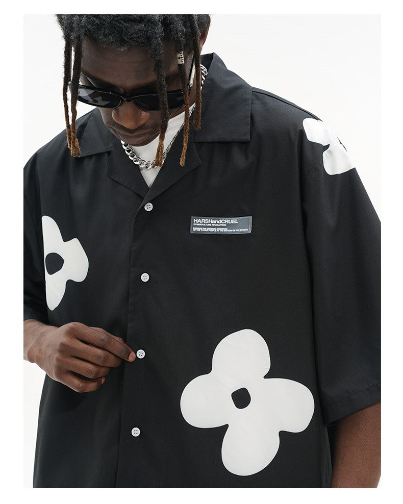 Bold and Edgy Solitary Flower Button-Up