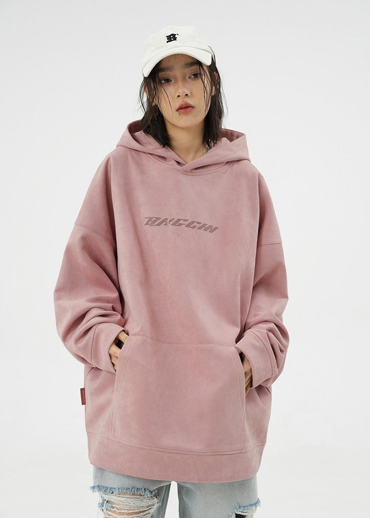 BJHG Suede Hoodie with Embroidered Thorn Design