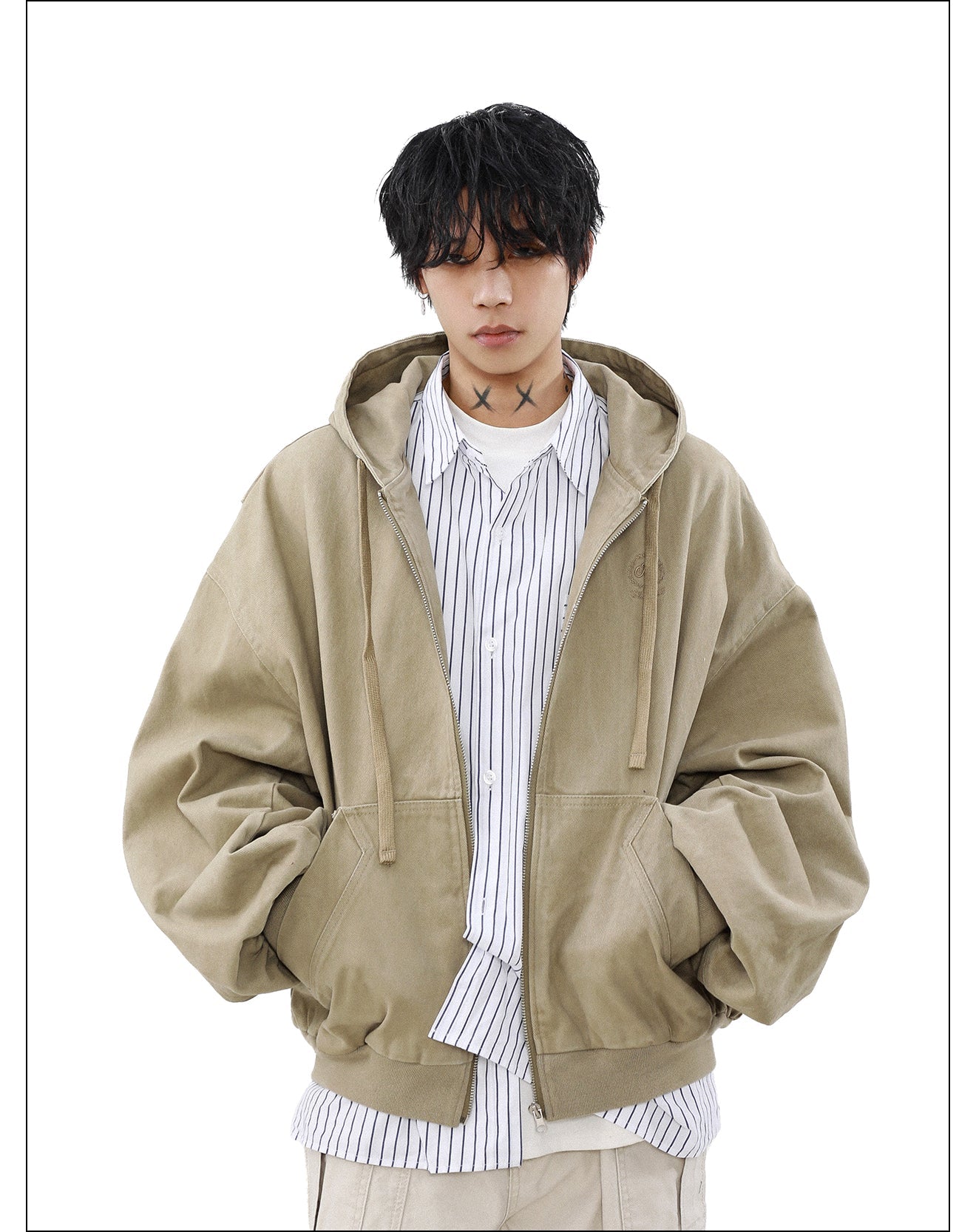 MRNEARLY Vintage-Inspired Embroidered Silhouette Zip-Up Jacket