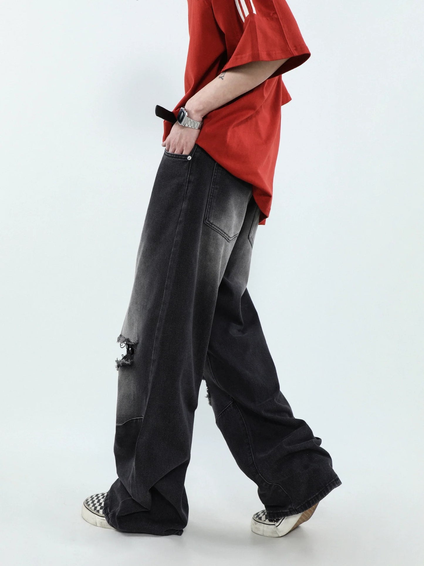 MRNEARLY Distressed Vintage Wash Denim Jeans