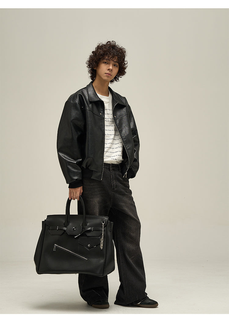 WLNEXT Vintage-Inspired Distressed Faux Leather Jacket