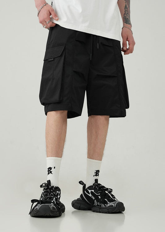 BJHG Drawstring Cargo Shorts with Pleated Design