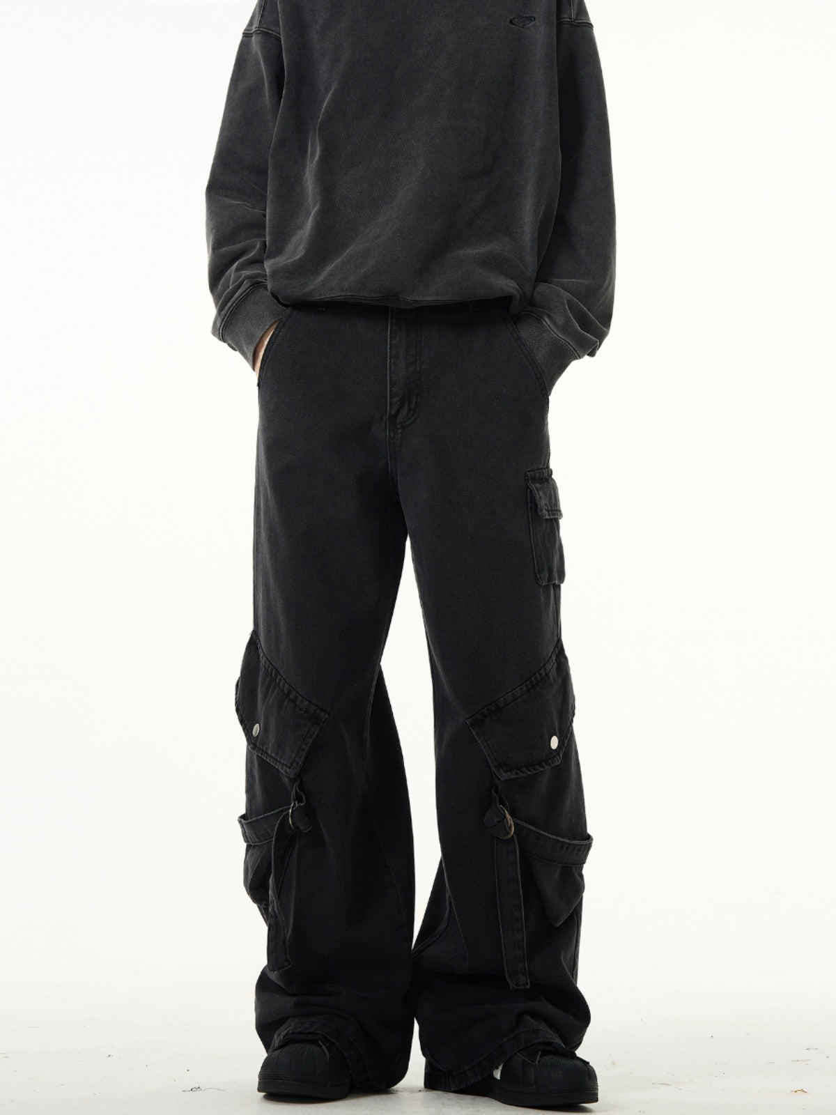 MADWITCH Kuro Denim Cargo Pants with Strap