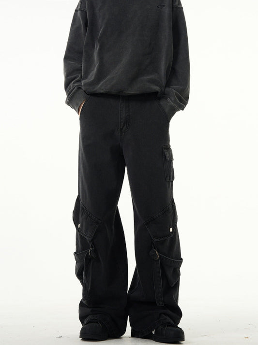 MADWITCH Kuro Denim Cargo Pants with Strap