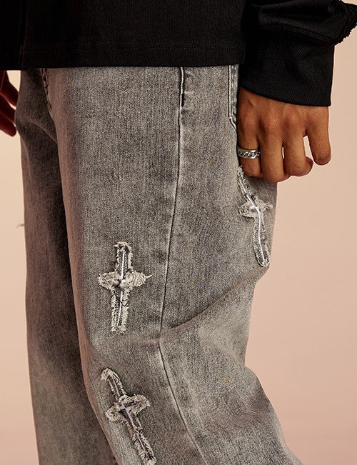 ICONSLAB Distressed Spike Denim Jeans