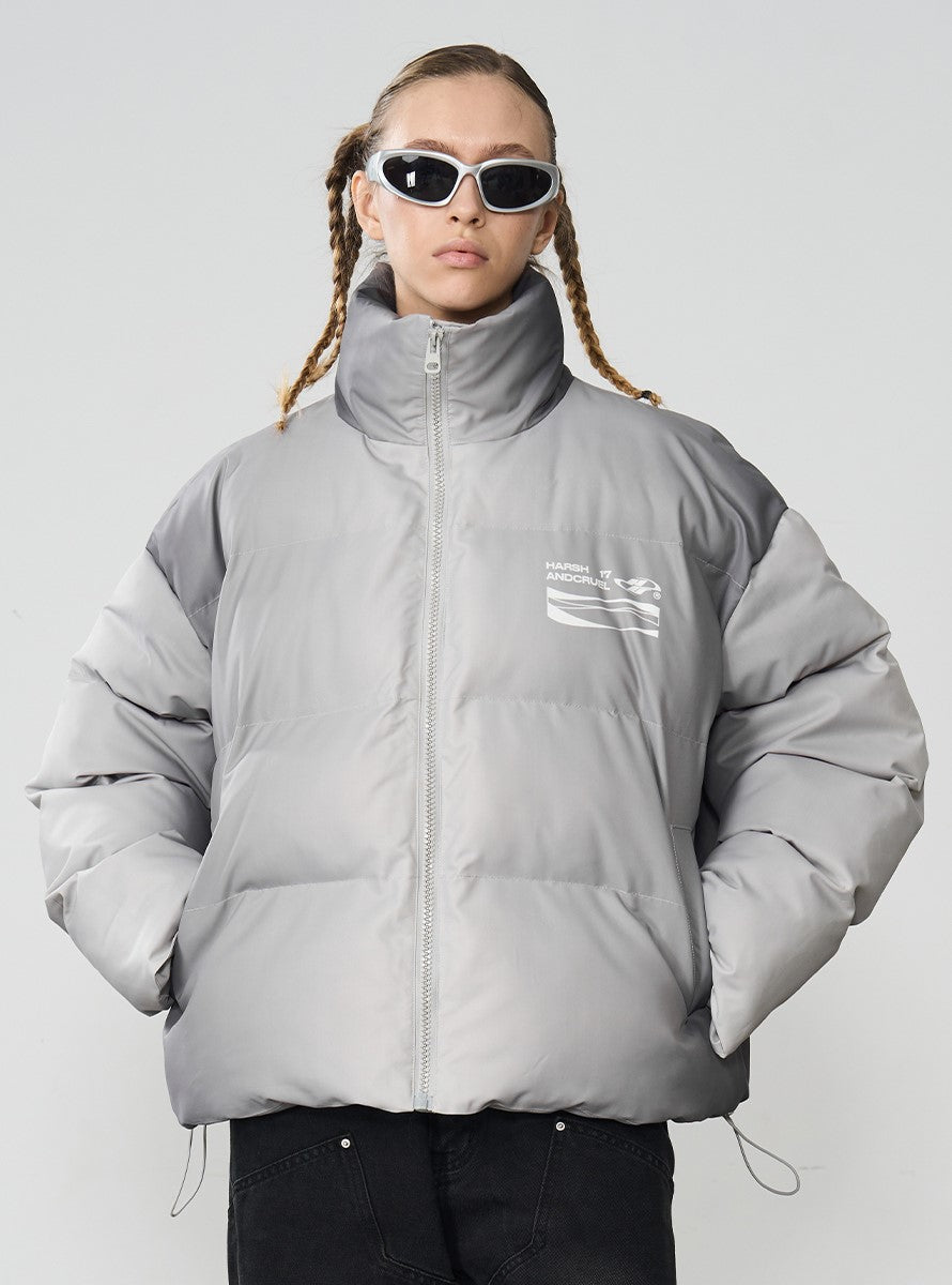Edgy Silver-Tone Puffer Jacket