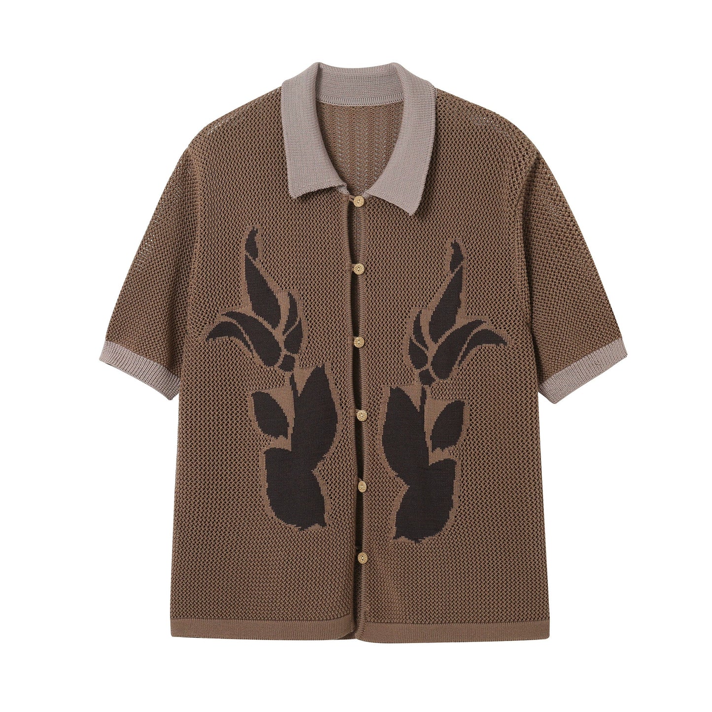 PHYSBOY Vintage Leaf Crochet Button-Up Shirt